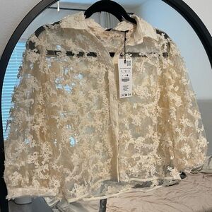 Zara Elegant Cream Lace Blouse